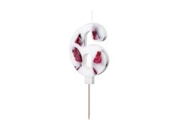 PARTYDECO Narozeninová svíčka číslo 6, bílá s okvětními lístky