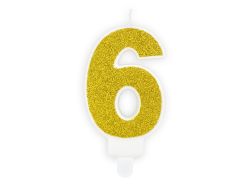 PARTYDECO Narozeninová zlatá glitrová svíčka číslo 6