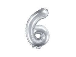 Partydeco Foliová číslice 6 - stříbrná - 35cm