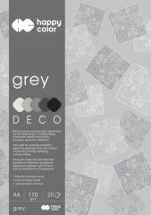 Happy color  Blok dekoračních papírů Grey A4, 170 g / m2, 20 listů, 5 odstínů, stupnice šedé, Happy Color