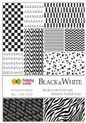 Bloky s motivy BLACK/WHITE, A4, 80 g / m2, 15 listů,  26 motivů, Happy Color