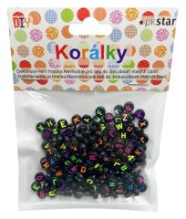 PKstar  Černé korálky s abecedou k navlékání 25g
