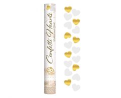 Konfety vystřelovací 40 cm Srdíčka bílo-zlaté