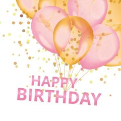Pol-Mak  Ubrousky MAKI C (20ks) Gold and pink Balloons Happy B-day