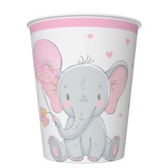 Kelímek papírový PM 250ml 8ks Baby Elephant with pink Balloon