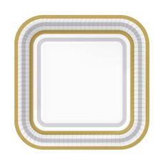 Papírový talíř hranatý - Lines gold & silver
