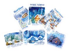 Vánoční pohlednice s brokátem S-435 ,balení 50 ks