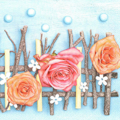 Pol-Mak  Ubrousky DAISY L (20ks) Pastel Roses Composition on Blue Background