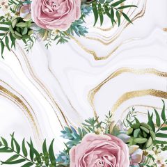 Pol-Mak  Ubrousky DAISY L (20ks) Pink Roses on Grey and Gold Marble
