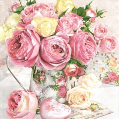 Ubrousky MAKI L (20ks) Pink Roses in Vintage Vase