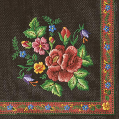 Pol-Mak  Ubrousky MAKI L (20ks) Roses Mountain Embroidery Folk on Black