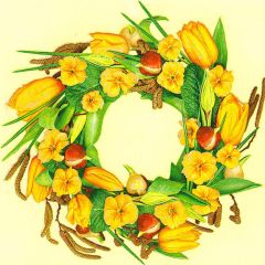 Pol-Mak  Ubrousky MAKI L (20ks) Primroses and Tulips in Yellow Wreath