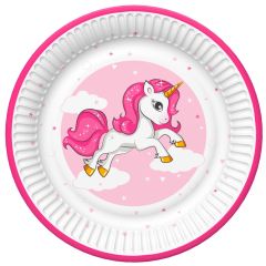 Pol-Mak  Papírový talíř malý - Pink Heart Unicorn