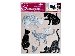 UNIPAP  Samolepící dekorace 10228 kočky se stříbrným dekorem 38x31 cm
