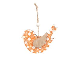 závěs dřevo ptáček 17x10cm/2ks oranžový 2221724