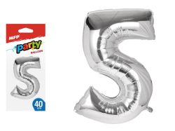 balónek č. 5 nafukovací fóliový 40 cm - stříbrný 8000138