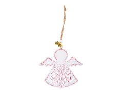 závěs Anděl plech 9cm - bílý s ornamentem 8885836
