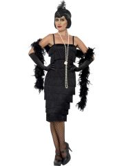 Smiffys  Kostým Flapper dlouhé šaty černé - Velikost XL 48-50