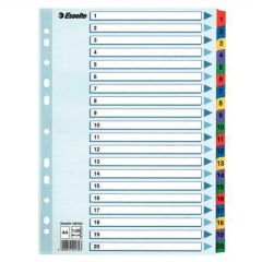 Zesílené rejstříky Mylar, mix barev, karton, A4, 1-20, ESSELTE