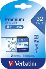 Paměťová karta Premium, SDHC, 32GB, CL10/U1, 45/10 MB/s, VERBATIM