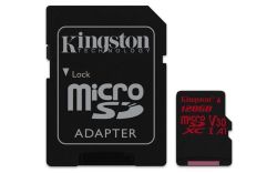 Paměťová karta Canvas React, micrSDXC, 128GB, C10/U3/V30/A1, 100/80 MB/s, s adaptérem, KINGSTON