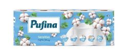 Toaletní papír Sensitive Aquabond, bez parfemace, 3-vrstvý, 10 rolí, PUFINA PP20773 ,balení 10 ks