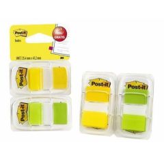 Samolepicí záložky se zásobníkem, žlutá a zelená,  25 x 43 mm, 2x 50 listů, 3M POSTIT 7100134797 ,balení 100 ks