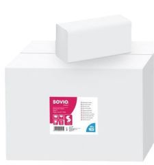 Papírové ručníky, bílá, 2-vrstvé, skládané V, 150 útržků, 21 x 25 cm, SOVIO PP20869/PP21096