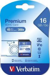 Paměťová karta Premium, SDHC, 16GB, CL10/U1, 45/10 MB/s, VERBATIM