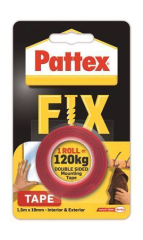 Samolepicí páska Pattex Fix 120 kg, červená, oboustranná, 19 mm x 1,5 m, HENKEL