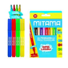 Fixy, sada, 24 ks, omyvatelné, 3 mm, trojhranné, MITAMA 61996 ,balení 24 ks