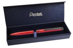 Kuličkové pero EnerGel BL-2507, modrá, 0,35 mm, otočný mechanismus, kovové, matně červené tělo, PE