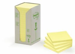 3M POSTIT  Samolepicí bloček Nature, žlutá, 76 x 76 mm, 16x 100 listů, recyklovaný, 3M POSTIT 7100172245 ,balení 1600 ks