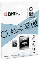 EMTEC  Paměťová karta Classic, microSD, 8GB, 20/12 MB/s, adaptér, EMTEC ECMSDM8GHC10CG