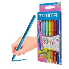 Fixy se třpytkami, 8 různých barev, 3 mm, trojhranné, MITAMA 62509 ,balení 8 ks