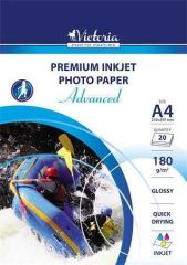 Fotografický papír Advanced, do inkoustové tiskárny, lesklý, A4, 180 g, 20 ks / balení, VICTORIA ,balení 20 ks