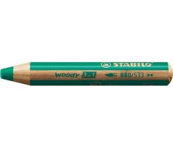 Barevná pastelka Woody, tmavě zelená, 3v1 – pastelka, vodovka, voskovka, STABILO