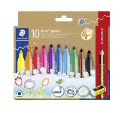 Fixy Noris jumbo 328, 10 různých barev, sada, 3 mm, trojúhelníkové, + grafitová tužka a pryž, STAE