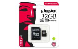Paměťová karta microSDHC Canvas Select, 32GB, Class 10/U1, 80/10 MB/s, adapter, KINGSTON