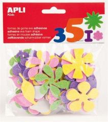 Pěnovka, samolepící, s glitry, tvary květin, mix barev, APLI Eva Sheets ,balení 48 ks