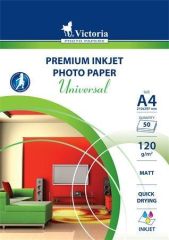Fotografický papír Universal, do inkoustové tiskárny, matný, A4, 120g, VICTORIA ,balení 50 ks