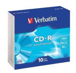 CD-R 700MB, 80min., 52x, DL Extra Protection, Verbatim, slim box, 10ks/bal. ,balení 10 ks