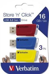 Verbatim  USB flash disk Store n Click, červená, modrá, žlutá, 3 ks x 16GB, USB 3.2, 80/25MB/sec, VERBATIM 4 ,balení 3 ks