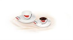 Kávová souprava, porcelánová, 5,5 cm, ROTBERG, bílá s červeno-černým dekorem ,balení 6 ks