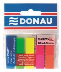 Donau  Záložky, neon, 5x25 lístků, 12x45 mm, DONAU ,balení 125 ks