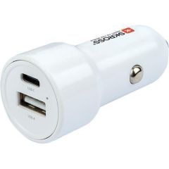 Adaptér do auta, bílá, 1x USB-A / 1x USB-C PD, 65W, kabel USB-C, SKROSS SKCHCA0365WPDCN