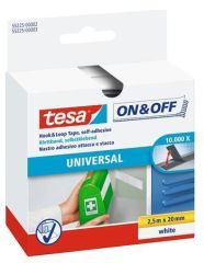 TESA  Samolepicí pás pro univerzání použití On&Off 55225, bílá, suchý zip, 20 mm x 2,5 m, TESA