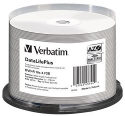 DVD-R 4,7GB, 16x, Printable, no-ID, Verbatim, 50-cake ,balení 50 ks