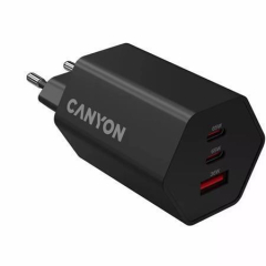 CANYON  Nástěnná nabíječka Hexagon 65, černá, 1x USB-A, 2x USB-C, 65W, CANYON CND-CHAHEX65B