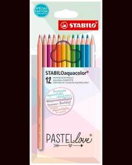 Stabilo  Sada akvarelových pastelek Aquacolor Pastellove, 12 různých barev, STABILO 1612/7